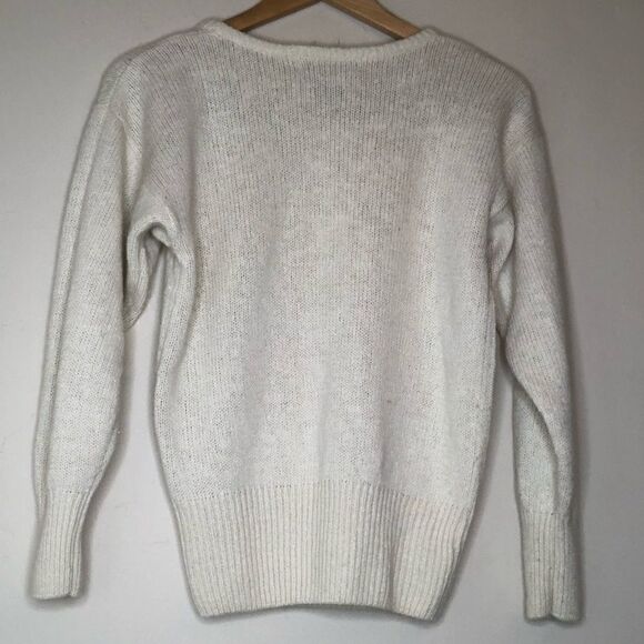 KAREN SCOTT🧶Beaded Sequin Long Sleeve Sweater Scoop Neck🧶Cream White Flowers - Picture 6 of 12